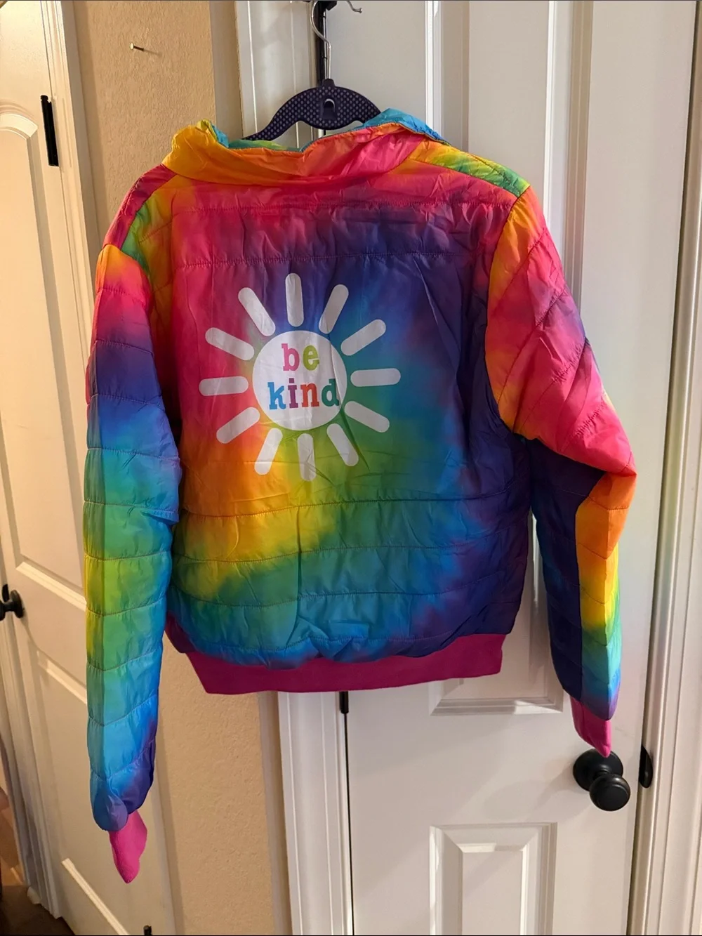 Sunshine Sisters Tie Dye Be Kind Puffer Jacket - Multicolor